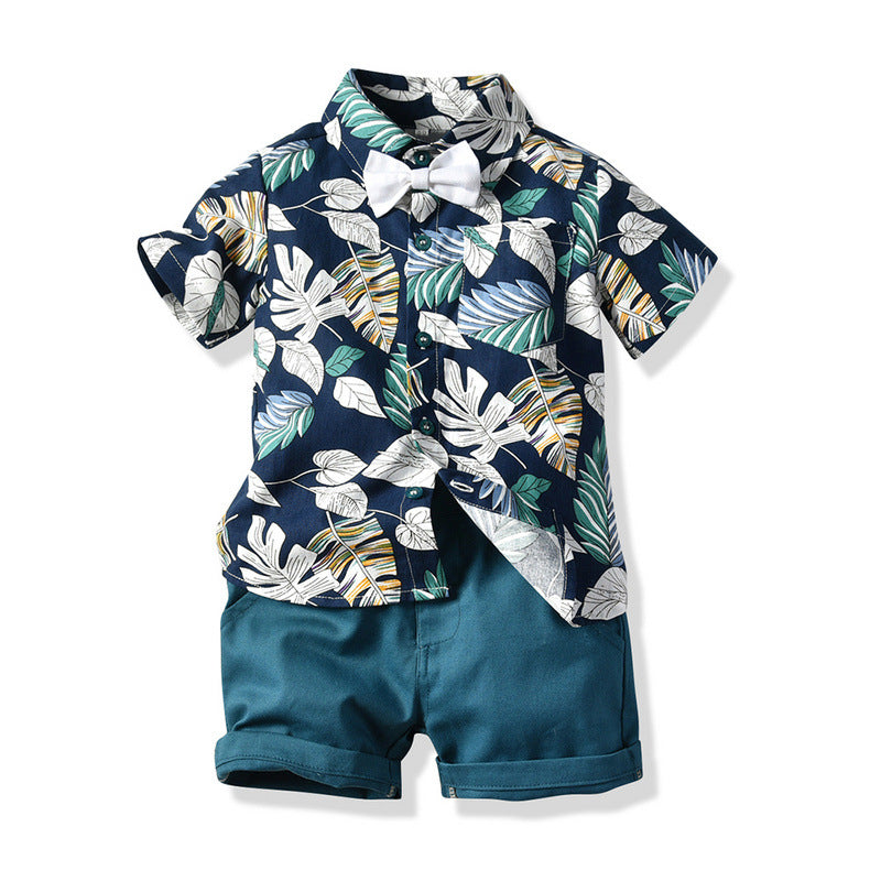 Summer Short Sleeve Printed Shirt Boys' Shorts Casual Two-piece Suit