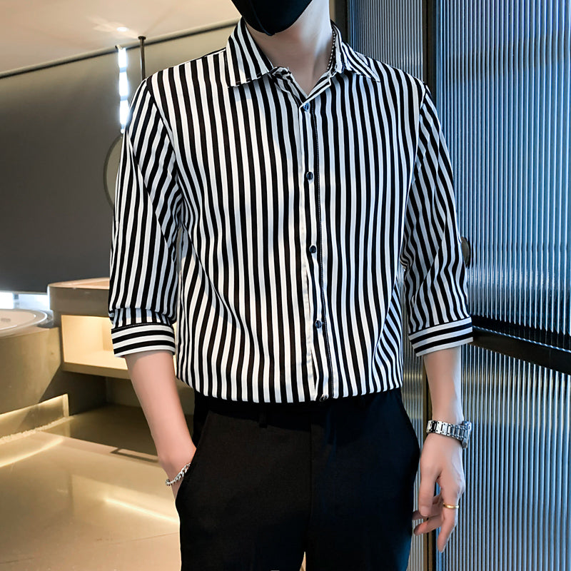 Light Cooked Style Shirt For Men With Black And White Stripes