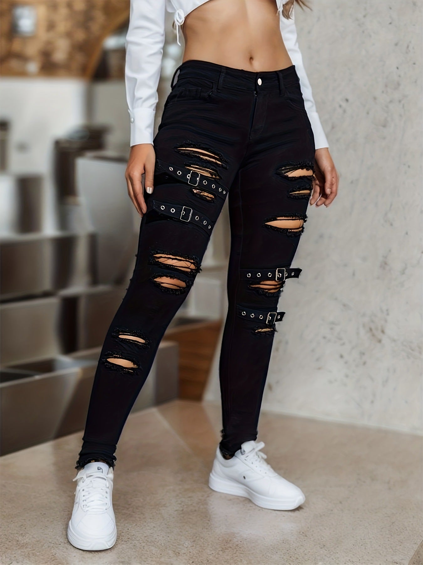 Women's Ripped Denim Trousers