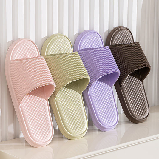 Summer Slipper Indoor House Shoes For Men Women Couples Solid Color Rhombus Striped Non-slip Bathroom Slippers