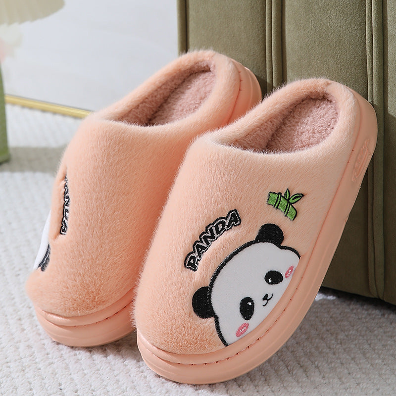 Cute Cartoon Panda Slippers Home Winter Warm Thick-soled Floor Bedroom Slipper Couples House Shoes