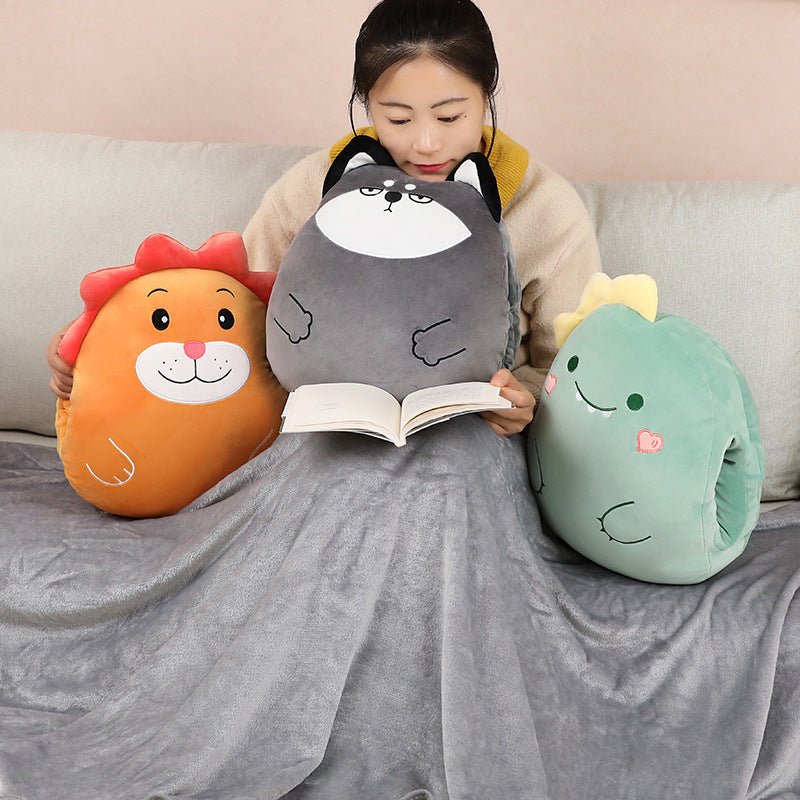 Soft Cute Cartoon Animal Hand Warmer Pillow Blanket Three In One