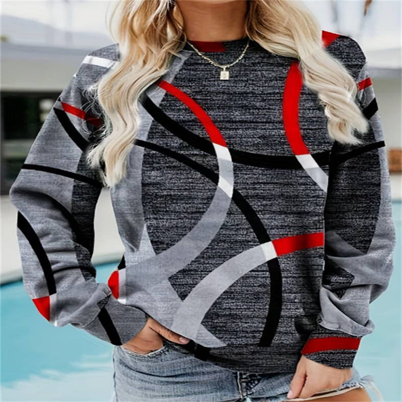 Round Neck Long Sleeve Casual Sweatshirt Loose Plus Size Print