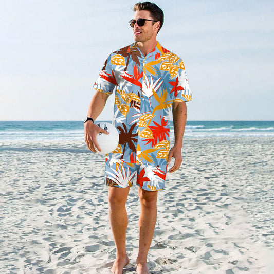 Men's Beach Digital Printed Shorts Shirt Inner Mesh Suit