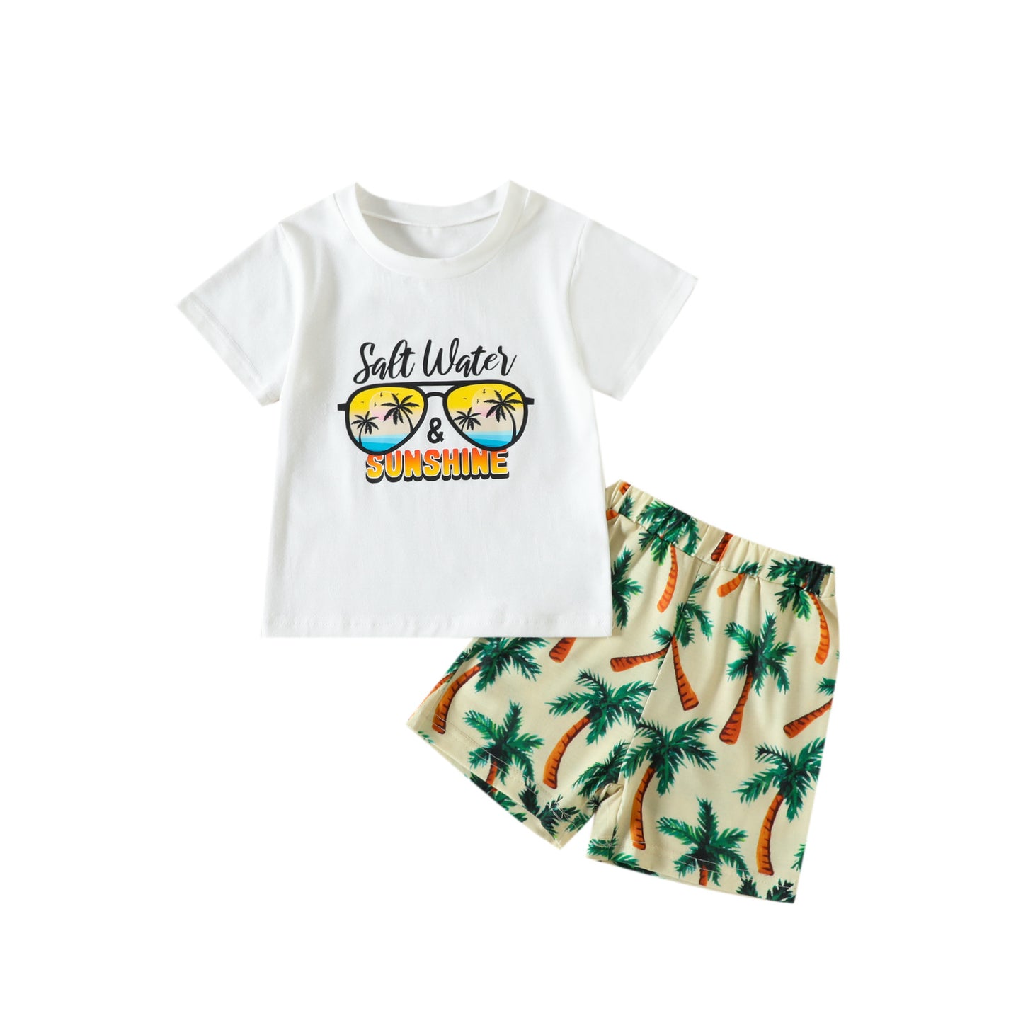 Kids' Glasses Letter Print Short-sleeve Coconut Shorts