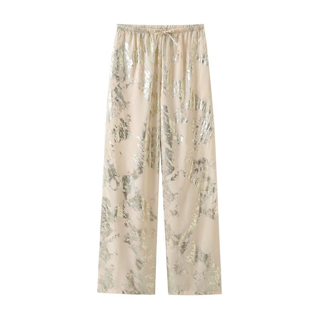 European And American Style Metal Series Printed Mid Waist Trousers