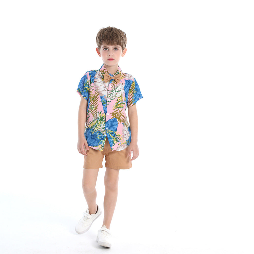 Summer Short Sleeve Printed Shirt Boys' Shorts Casual Two-piece Suit