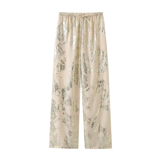 European And American Style Metal Series Printed Mid Waist Trousers