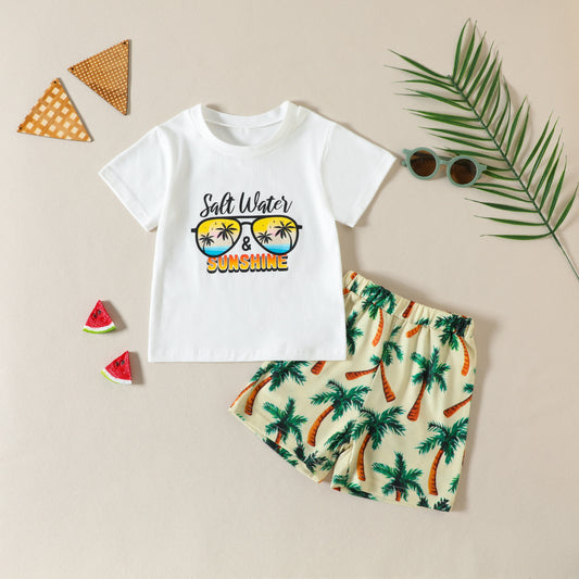 Kids' Glasses Letter Print Short-sleeve Coconut Shorts