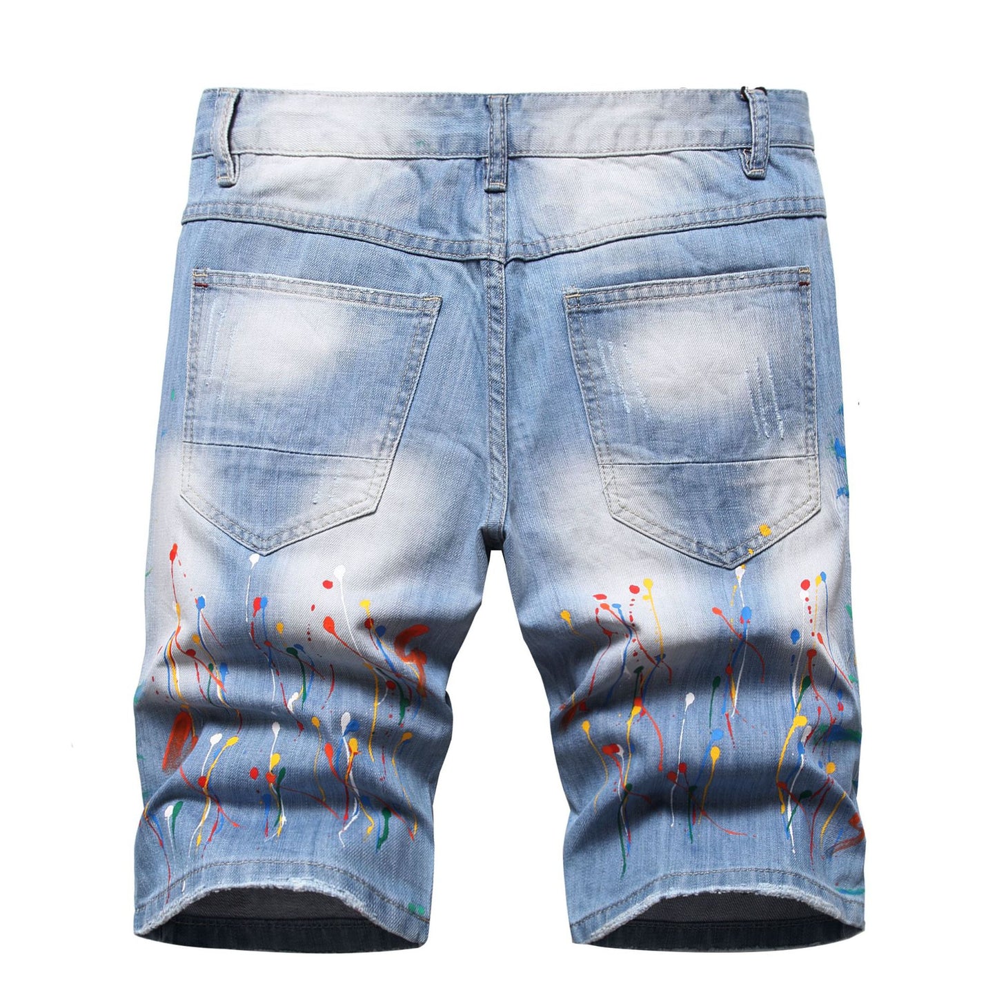 Hip Hop Style Hand-tied Color Ripped Denim Middle Pants Men