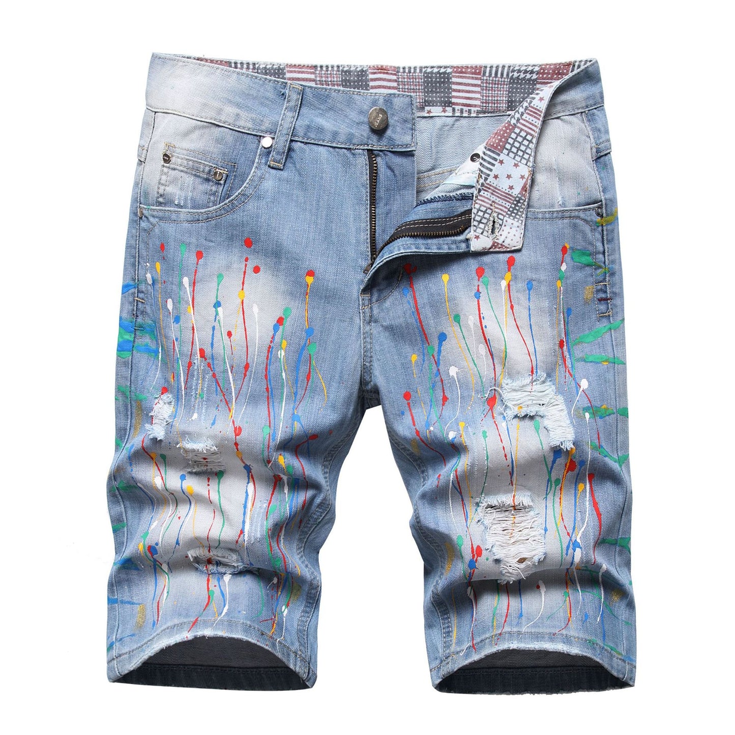 Hip Hop Style Hand-tied Color Ripped Denim Middle Pants Men