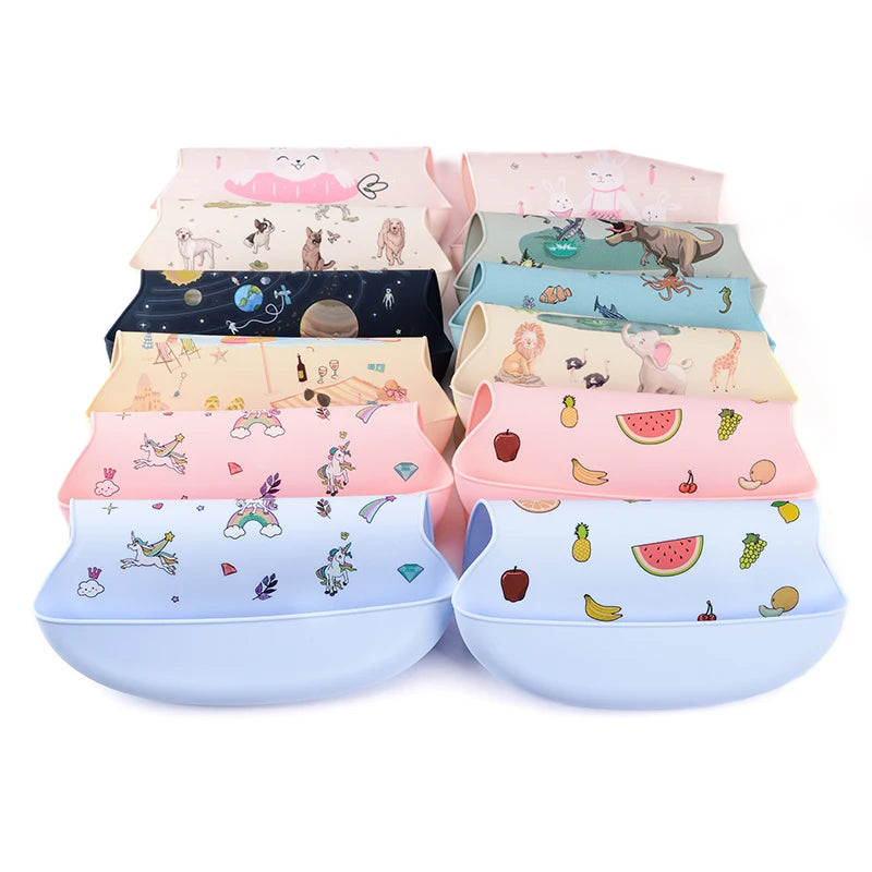 Silicone Babi Bib Waterproof Saliva Dripping Banana Bibs Cartoon Newborn Feeding Soft Edible Aprons Baby Adjustable Burp Scarf