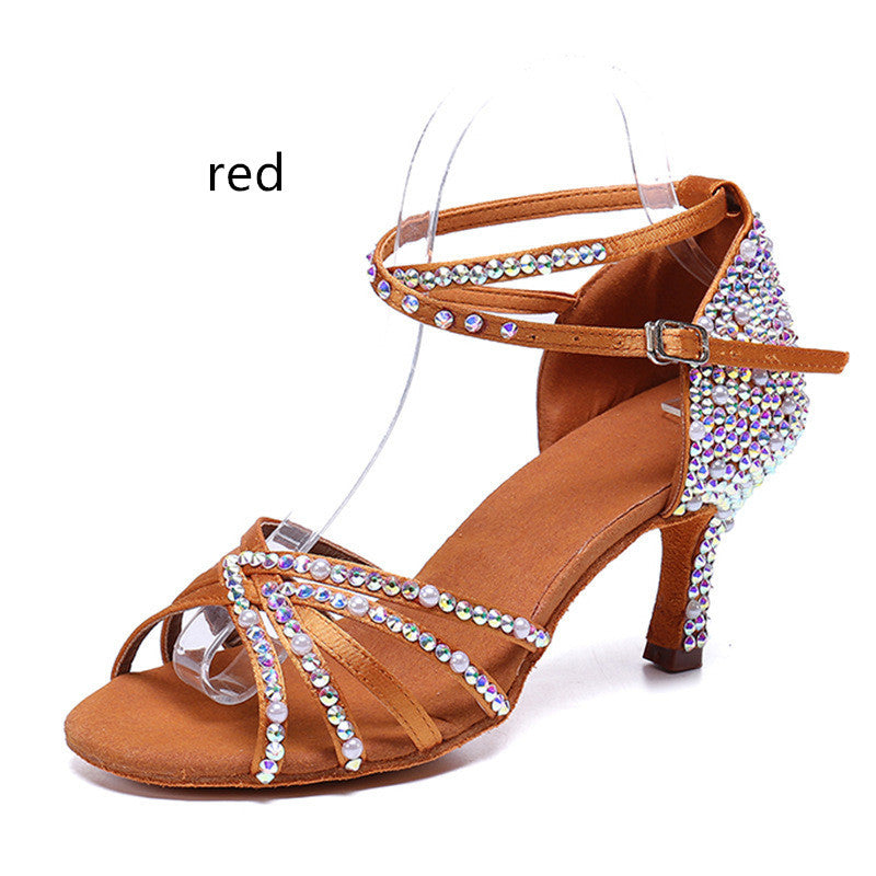 Latin Dance Shoes Rhinestone Pearl Satin Women