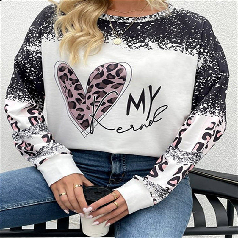 Round Neck Long Sleeve Casual Sweatshirt Loose Plus Size Print