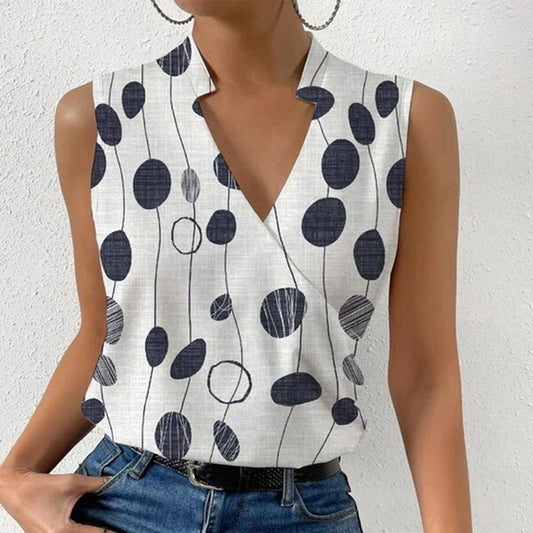 Printed Tops Summer V-neck Sleeveless T-shirt