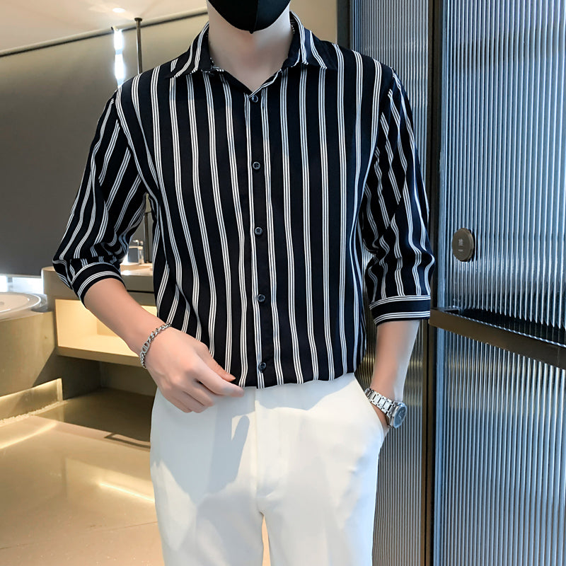 Light Cooked Style Shirt For Men With Black And White Stripes