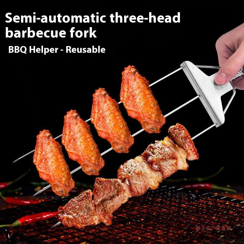 Household Stainless Steel Semi-automatic Barbecue Fork