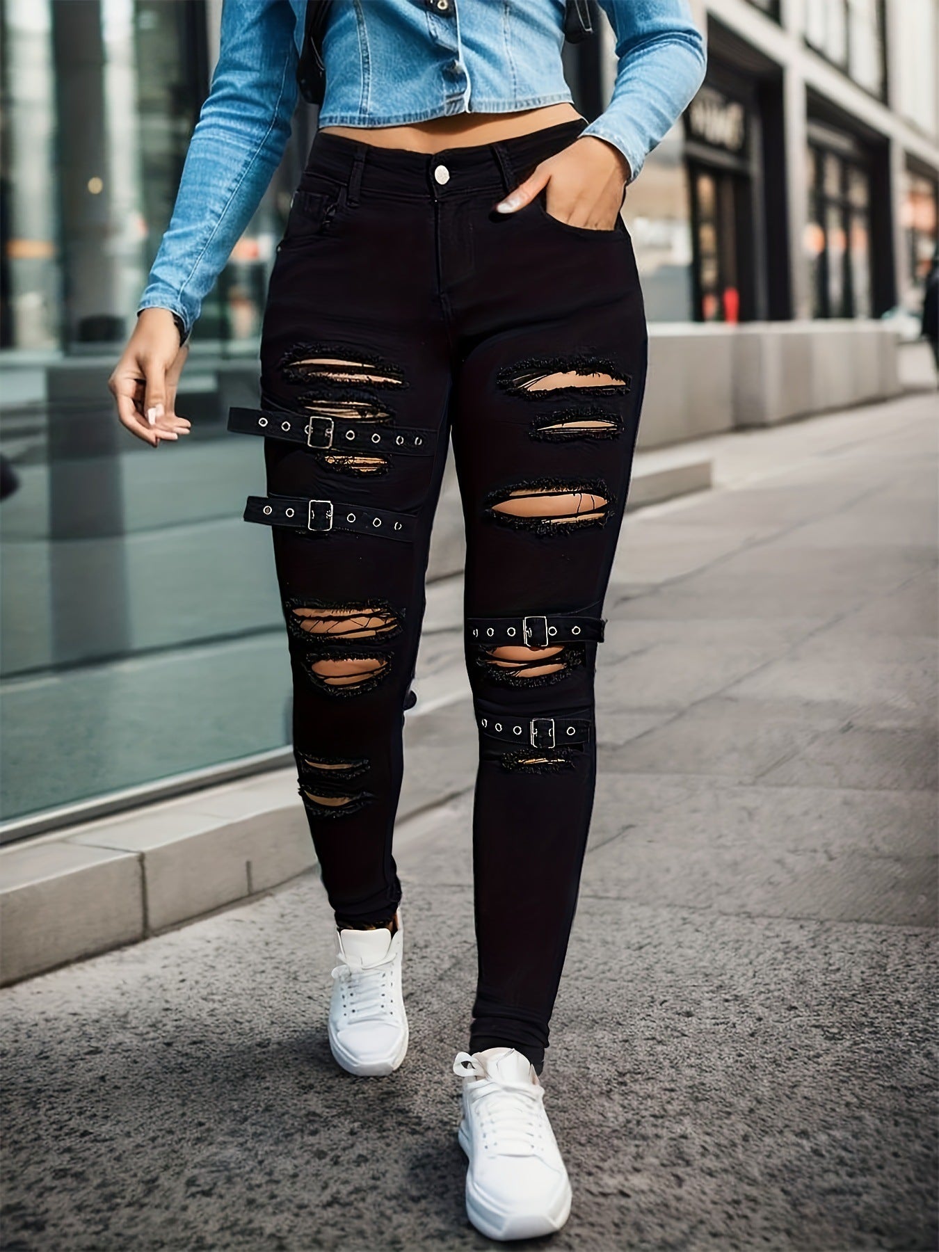 Women's Ripped Denim Trousers