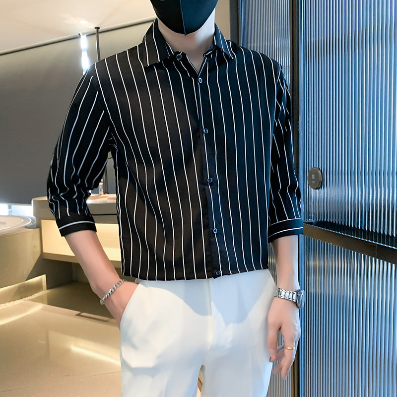 Light Cooked Style Shirt For Men With Black And White Stripes