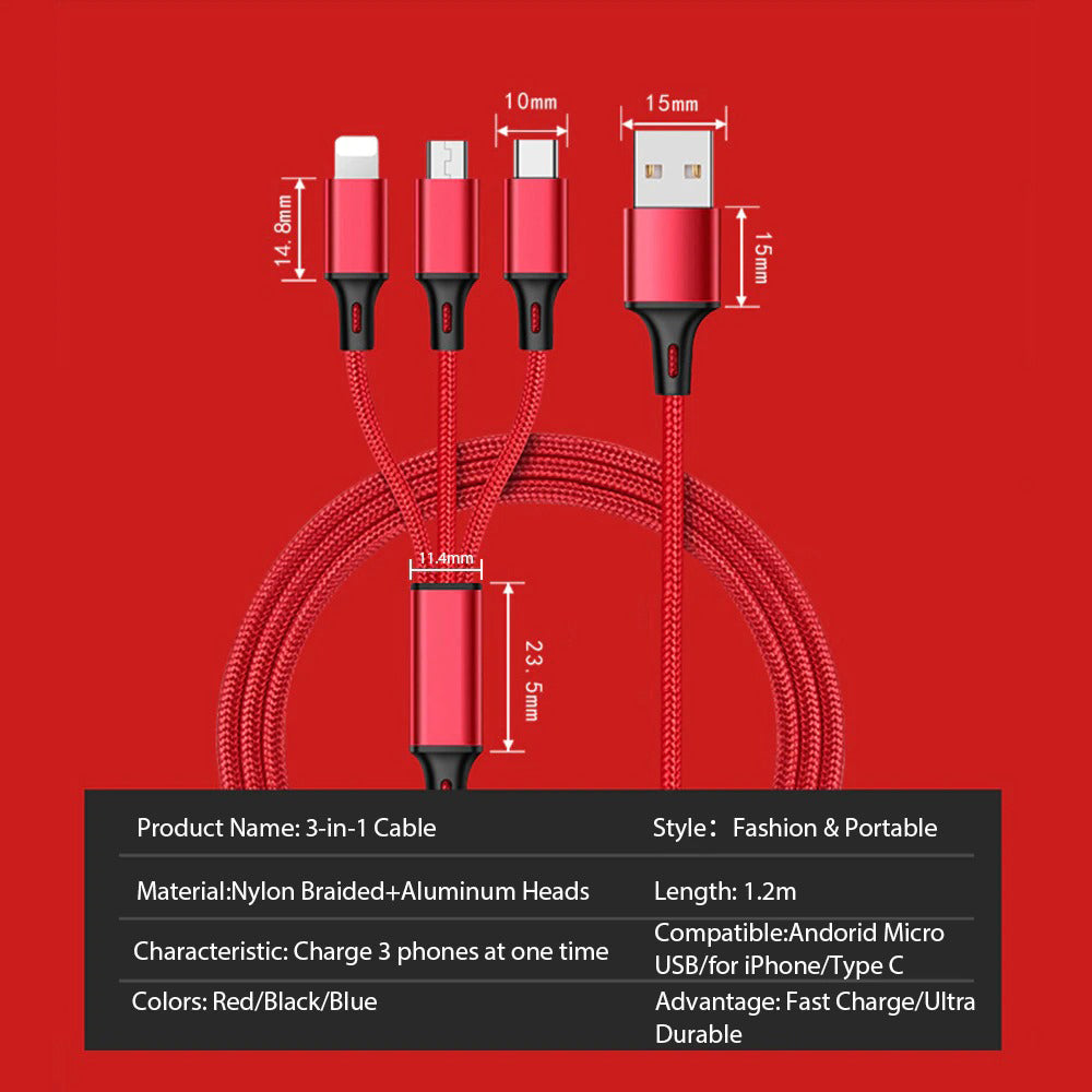 USB Cable For 'IPhone XS Max XR X 8 7 ,3 In 1